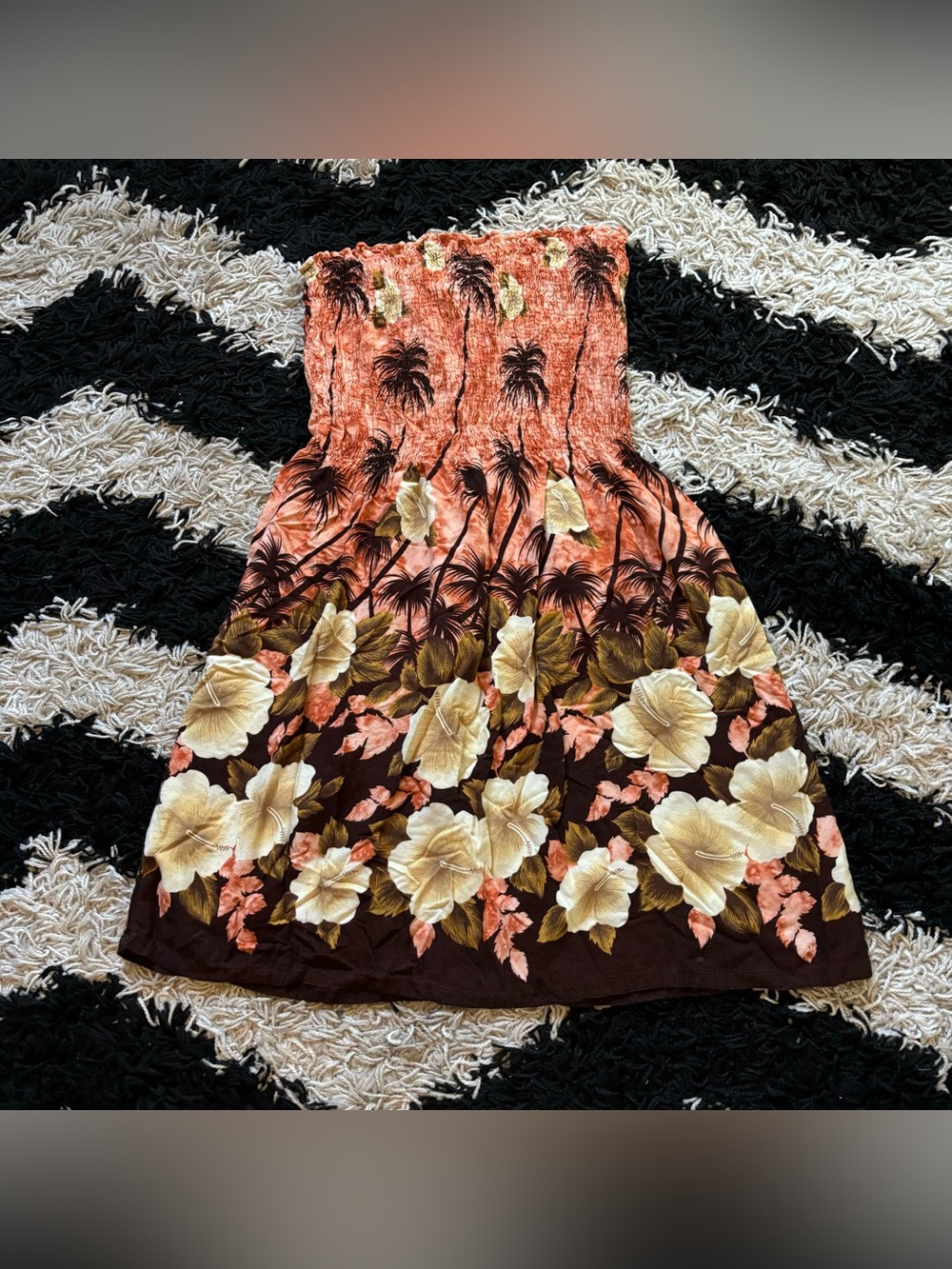 Hibiscus Collection Hawaii Multicolor Coral Floral Strapless Short Dress